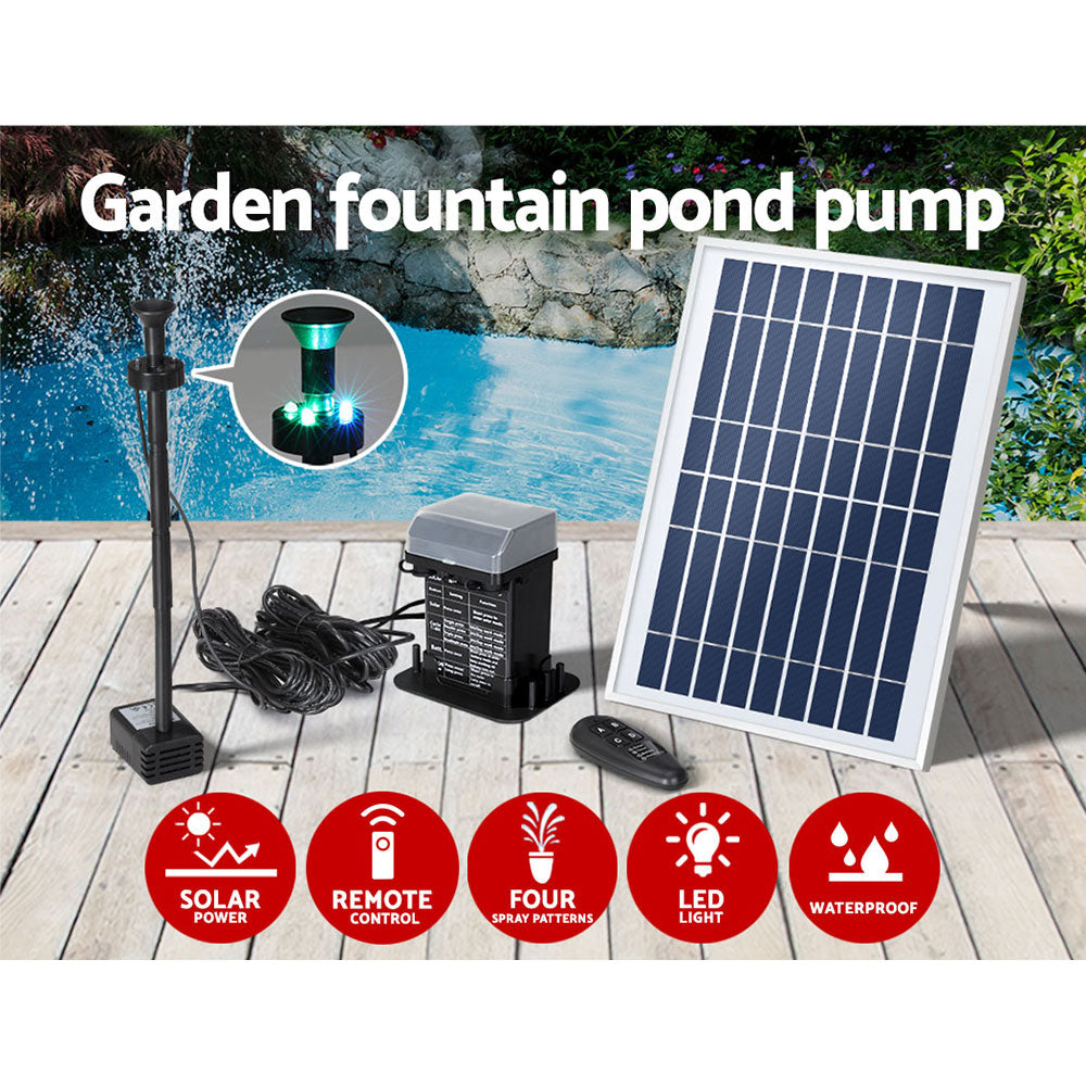 Gardeon Solar Pond Pump Submersible Fountain with Battery Kit LED Lights 5.2FT-3