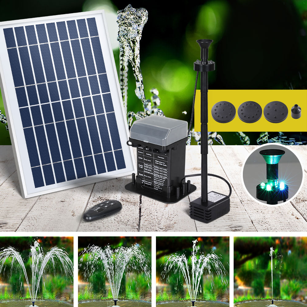 Gardeon Solar Pond Pump Submersible Fountain with Battery Kit LED Lights 5.2FT-6