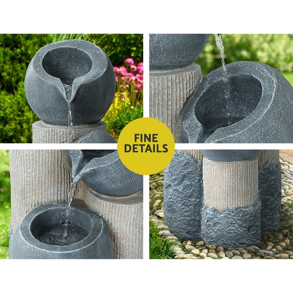 Gardeon Solar Water Feature Cascading Fountain 3-Tier Pot LED Lights 76CM Grey-5