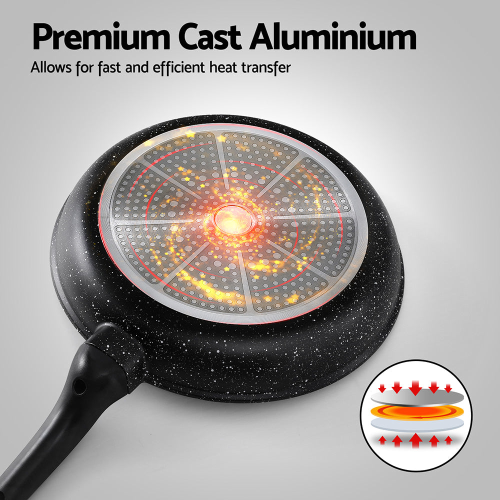 5-Star Chef Non Stick Frying Pan Cast Aluminium Steak Skillet BBQ Cookware 30cm-3