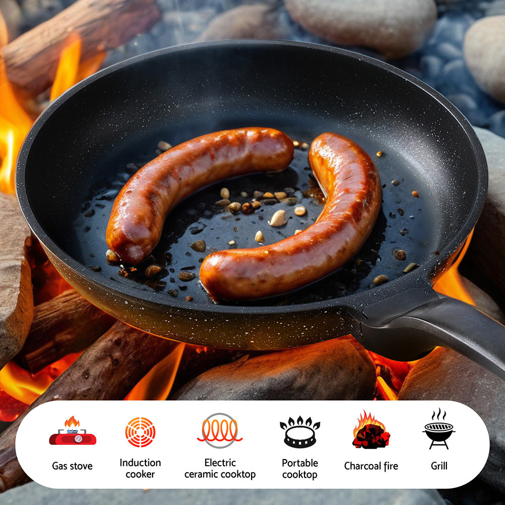 5-Star Chef Non Stick Frying Pan Cast Aluminium Steak Skillet BBQ Cookware 30cm-5