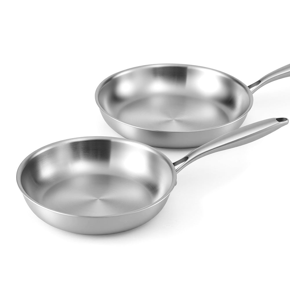 5-star Chef Frying Pan Stainless Steel Uncoated Twin Frypan Set 25/30cm Silver-0