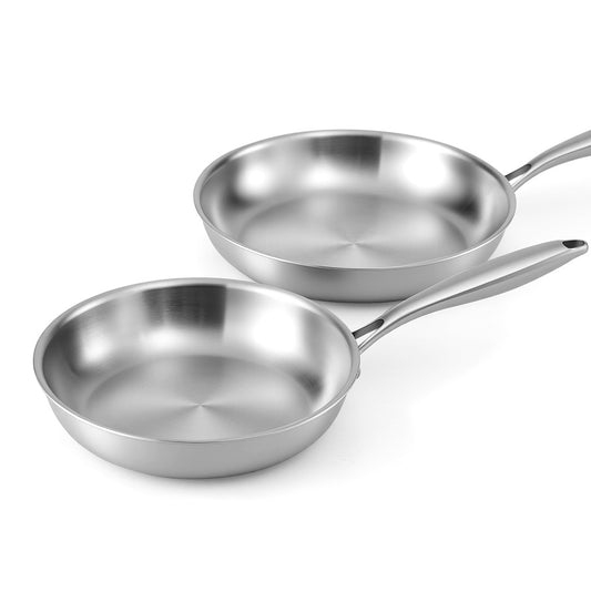 5-star Chef Frying Pan Stainless Steel Uncoated Twin Frypan Set 25/30cm Silver-0