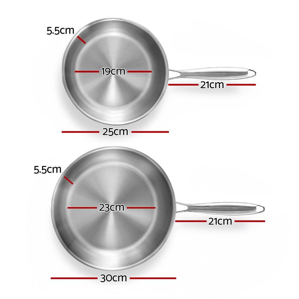 5-star Chef Frying Pan Stainless Steel Uncoated Twin Frypan Set 25/30cm Silver-1