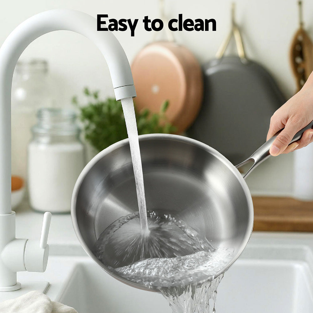 5-star Chef Frying Pan Stainless Steel Uncoated Twin Frypan Set 25/30cm Silver-5