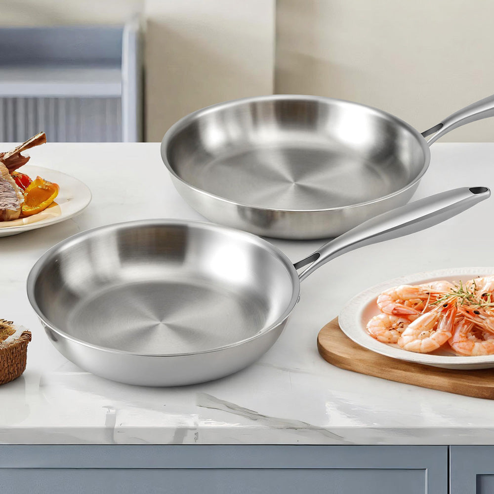 5-star Chef Frying Pan Stainless Steel Uncoated Twin Frypan Set 25/30cm Silver-6