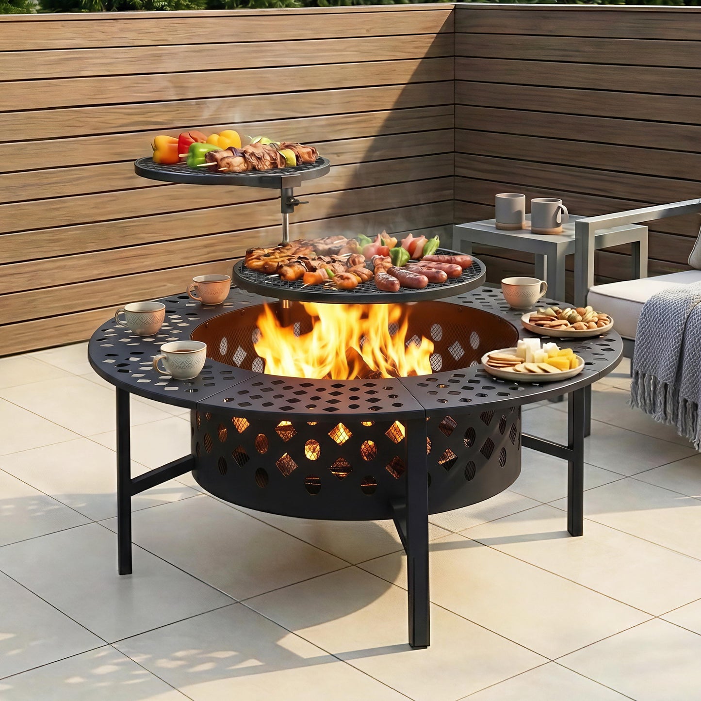 Grillz Fire Pit BBQ Charcoal Smoker Portable Mesh Pits Outdoor Camping Fireplace