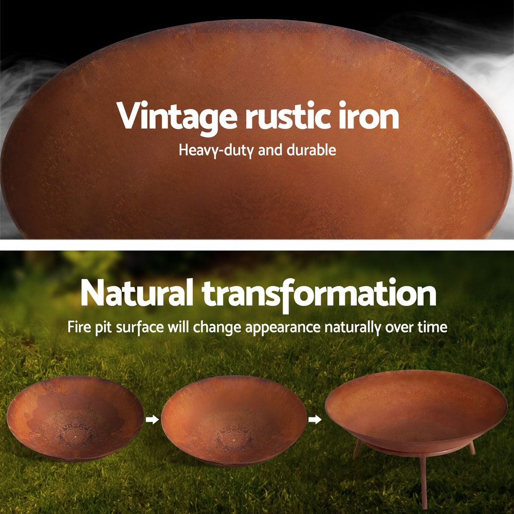 Grillz 56cm Fire Pit Iron Rustic Bowl Outdoor-4