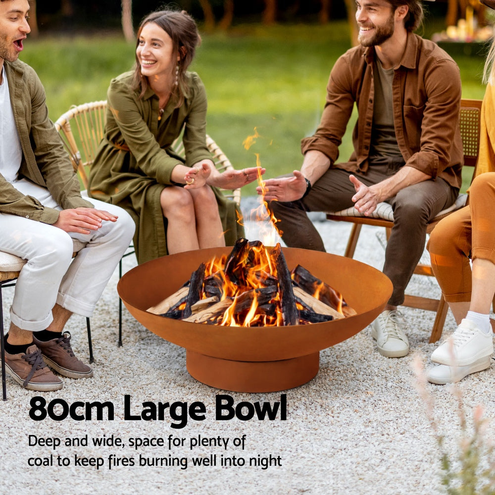 Grillz Fire Pit Iron Bowl 80cm Outdoor Patio Fireplace-3