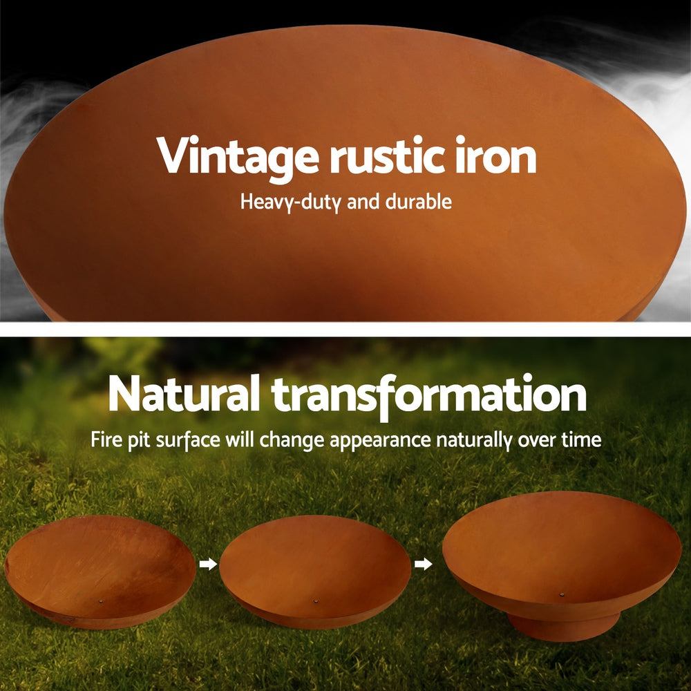 Grillz Fire Pit Iron Bowl 80cm Outdoor Patio Fireplace-4