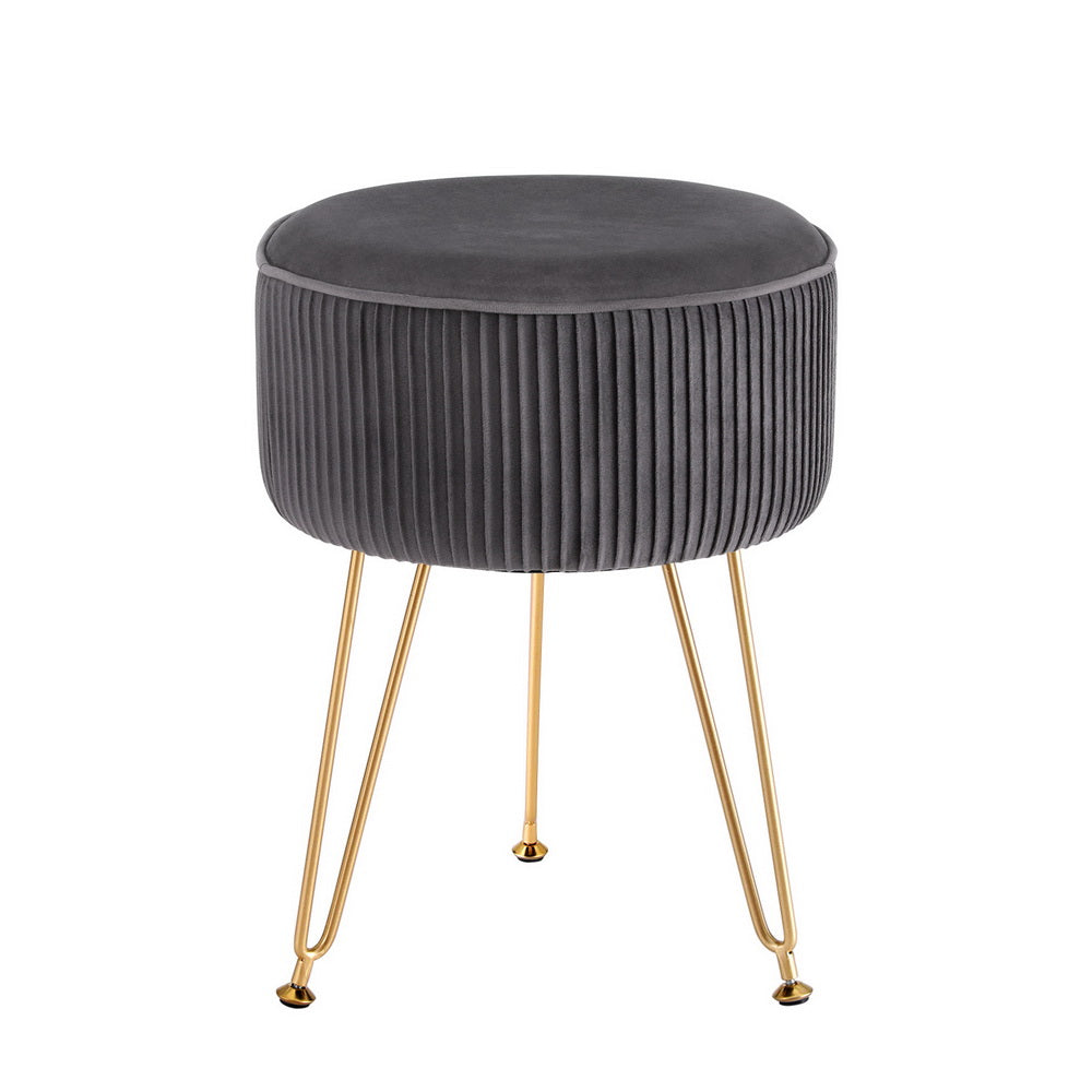 Artiss Ottoman Foot Stool Vanity Velvet Round Grey-0