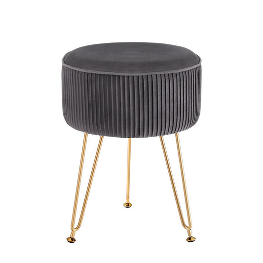 Artiss Ottoman Foot Stool Vanity Velvet Round Grey-0