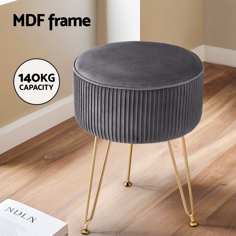 Artiss Ottoman Foot Stool Vanity Velvet Round Grey-3