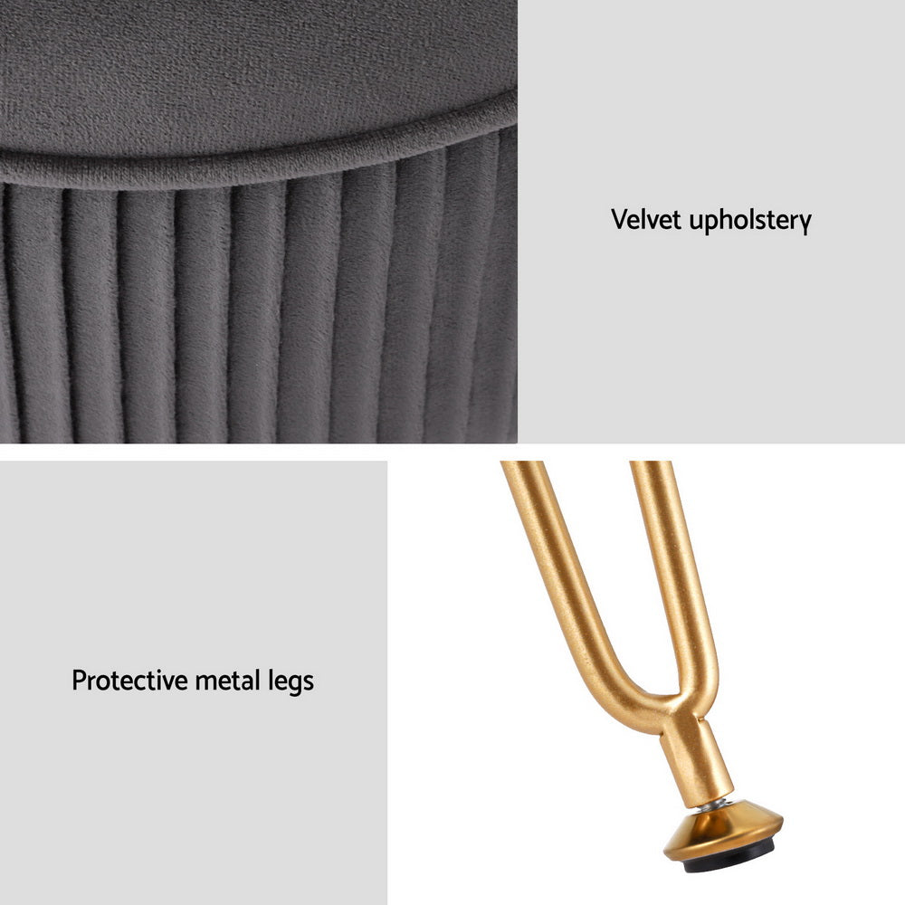 Artiss Ottoman Foot Stool Vanity Velvet Round Grey-5