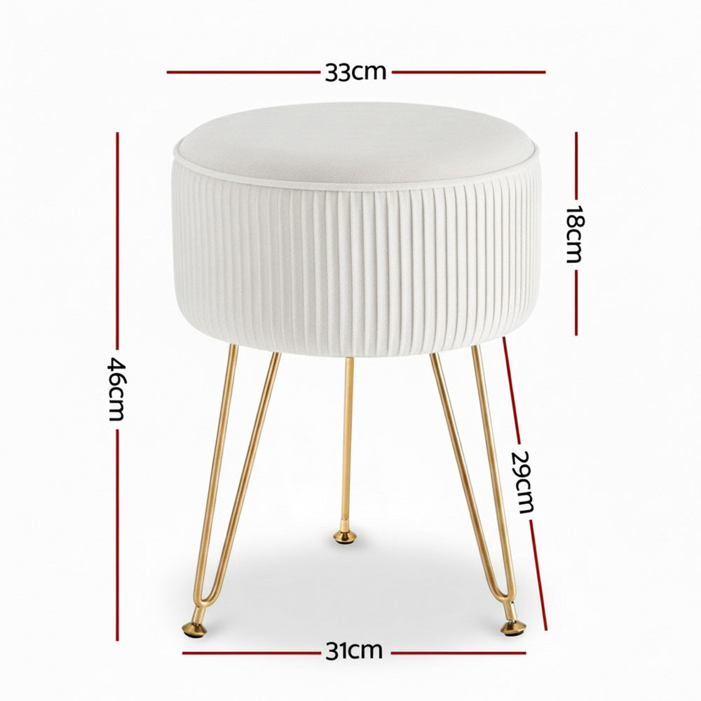 Artiss Ottoman Foot Stool Vanity Velvet Round White-1
