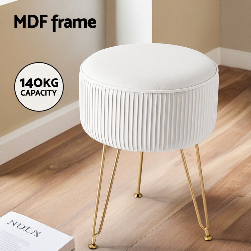 Artiss Ottoman Foot Stool Vanity Velvet Round White-3