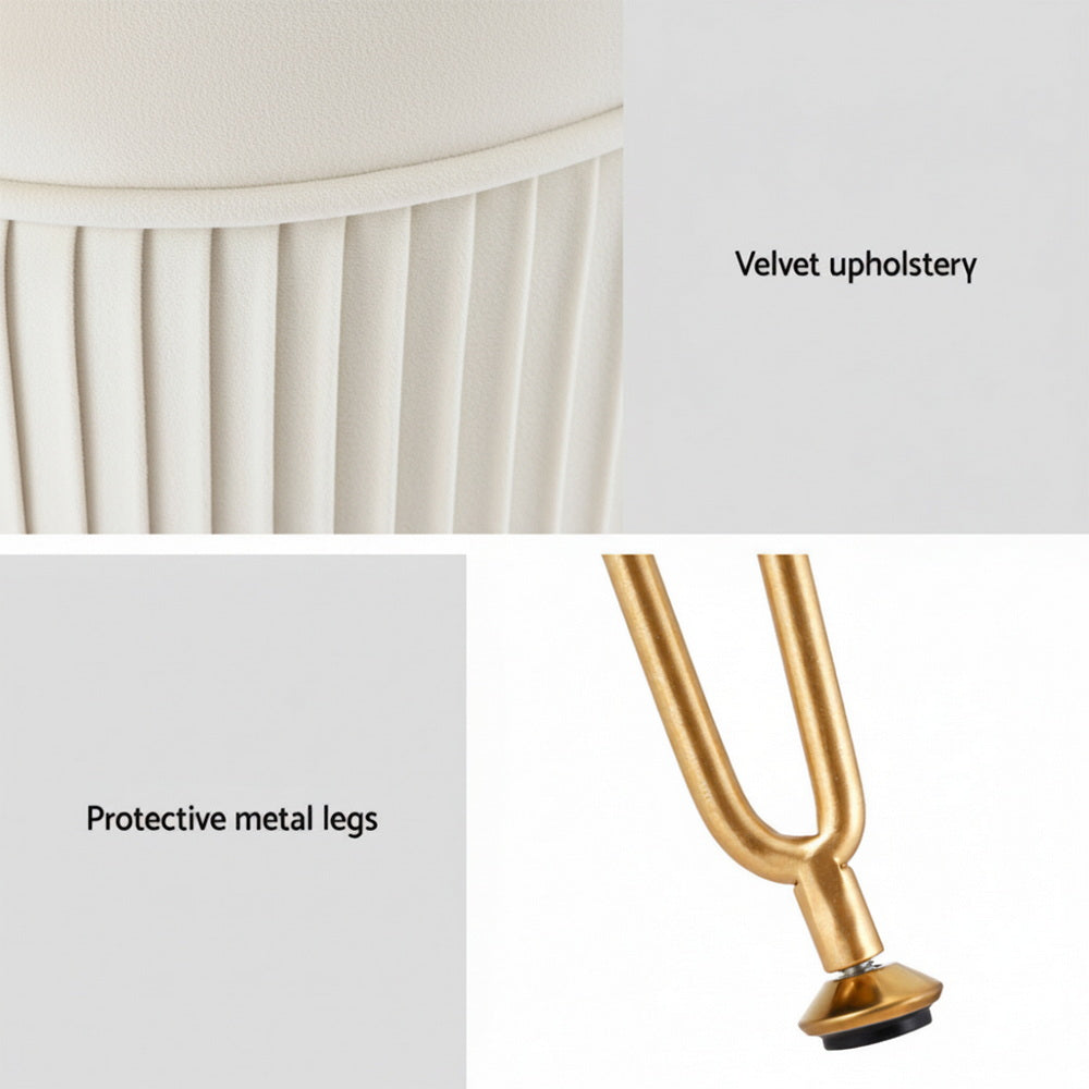 Artiss Ottoman Foot Stool Vanity Velvet Round White-5