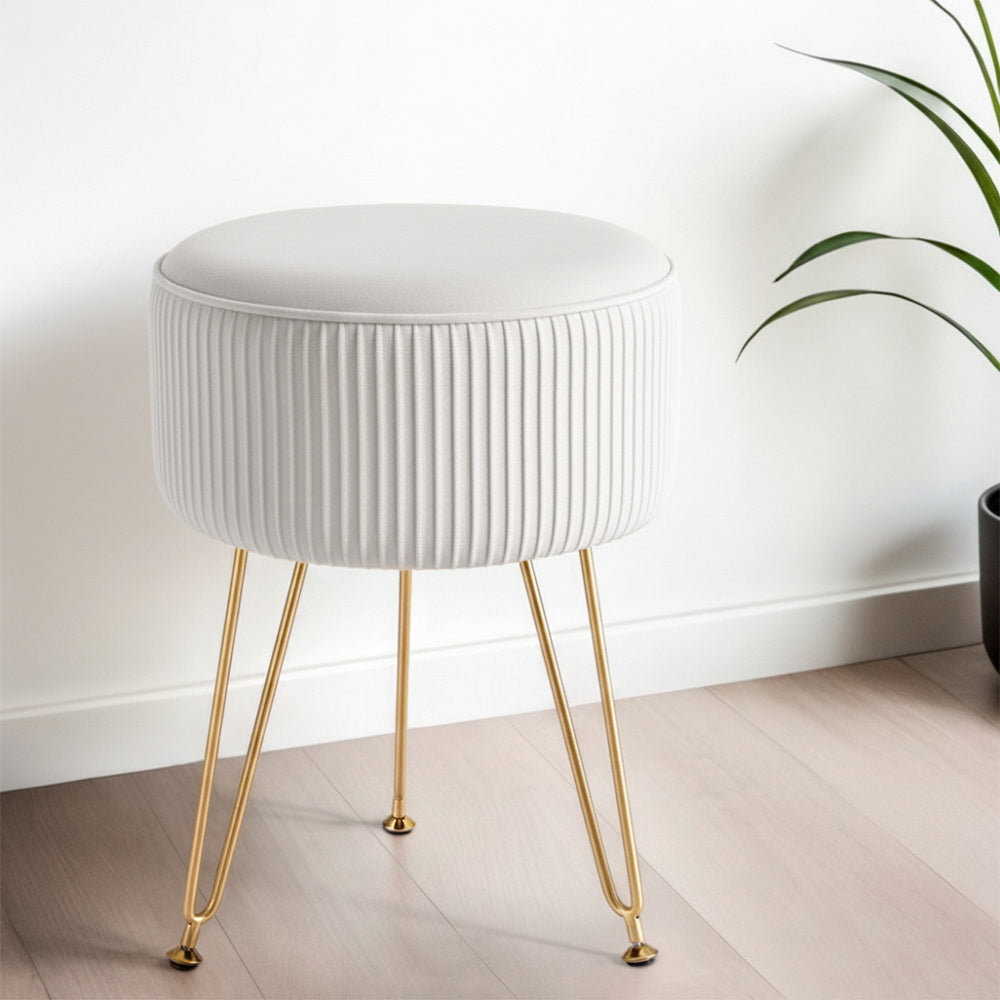Artiss Ottoman Foot Stool Vanity Velvet Round White-6