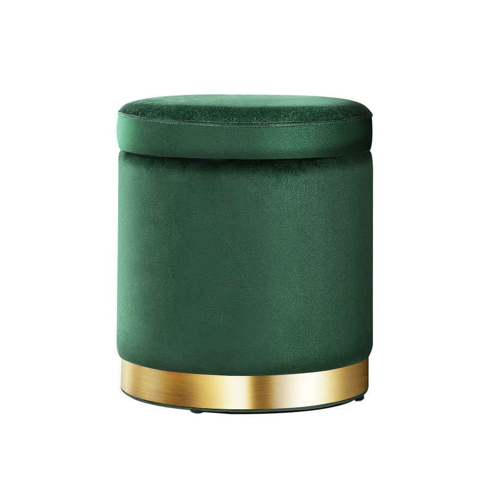 Artiss Ottoman Storage Foot Stool Round Velvet Green-0