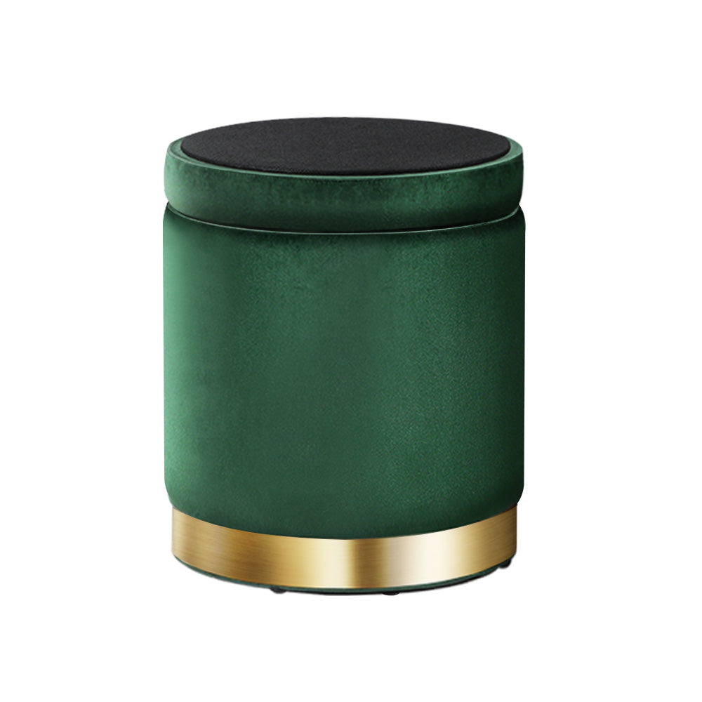 Artiss Ottoman Storage Foot Stool Round Velvet Green-2