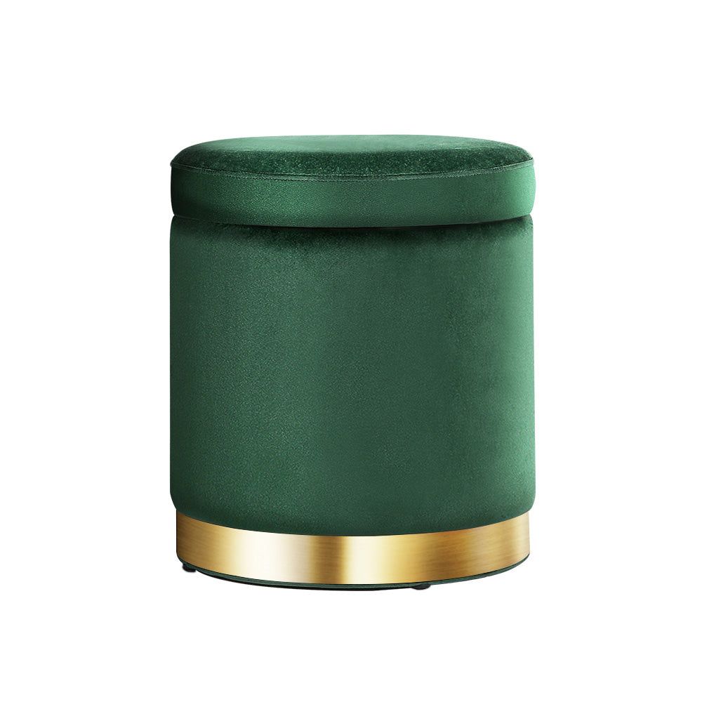 Artiss Ottoman Storage Foot Stool Round Velvet Green-3