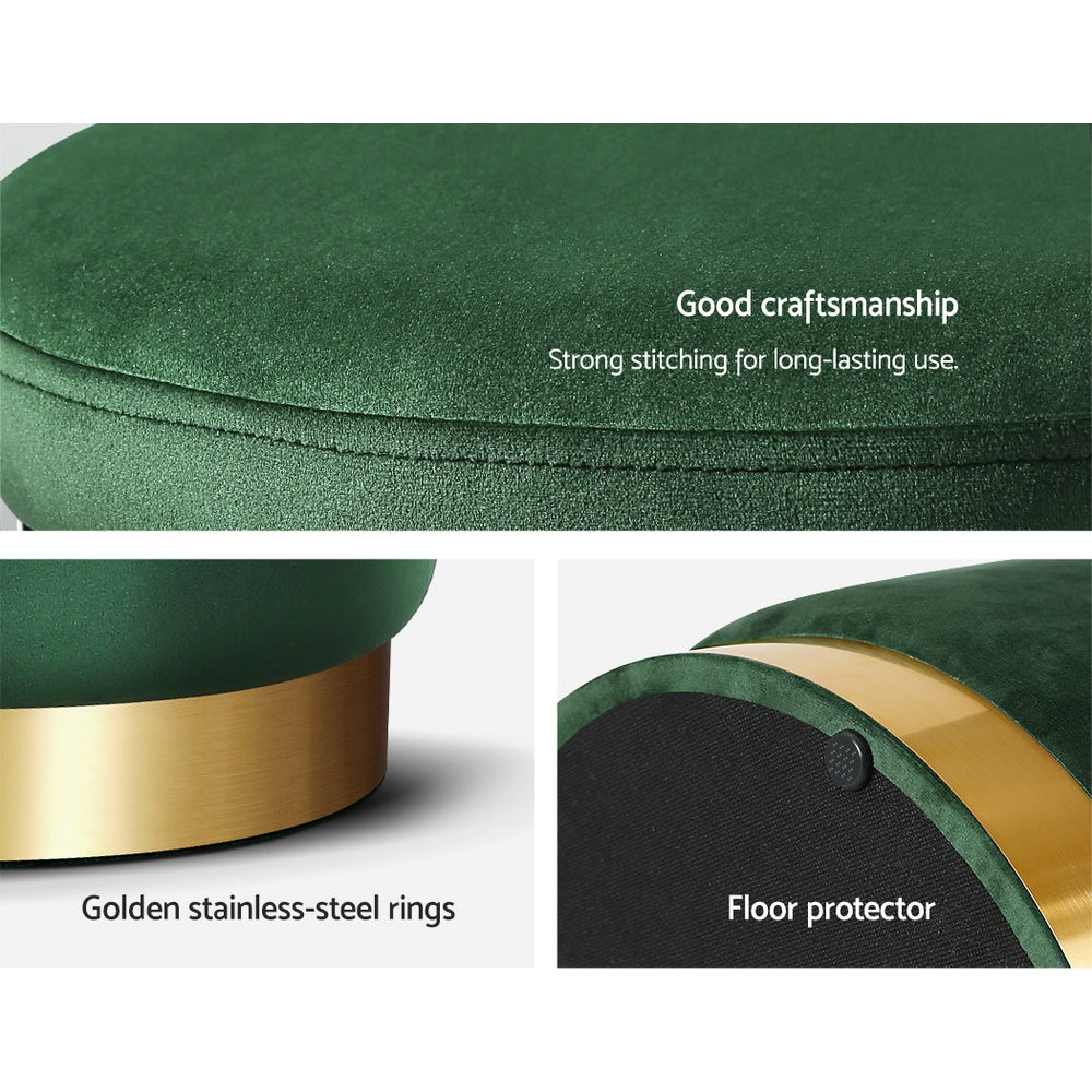 Artiss Ottoman Storage Foot Stool Round Velvet Green-5