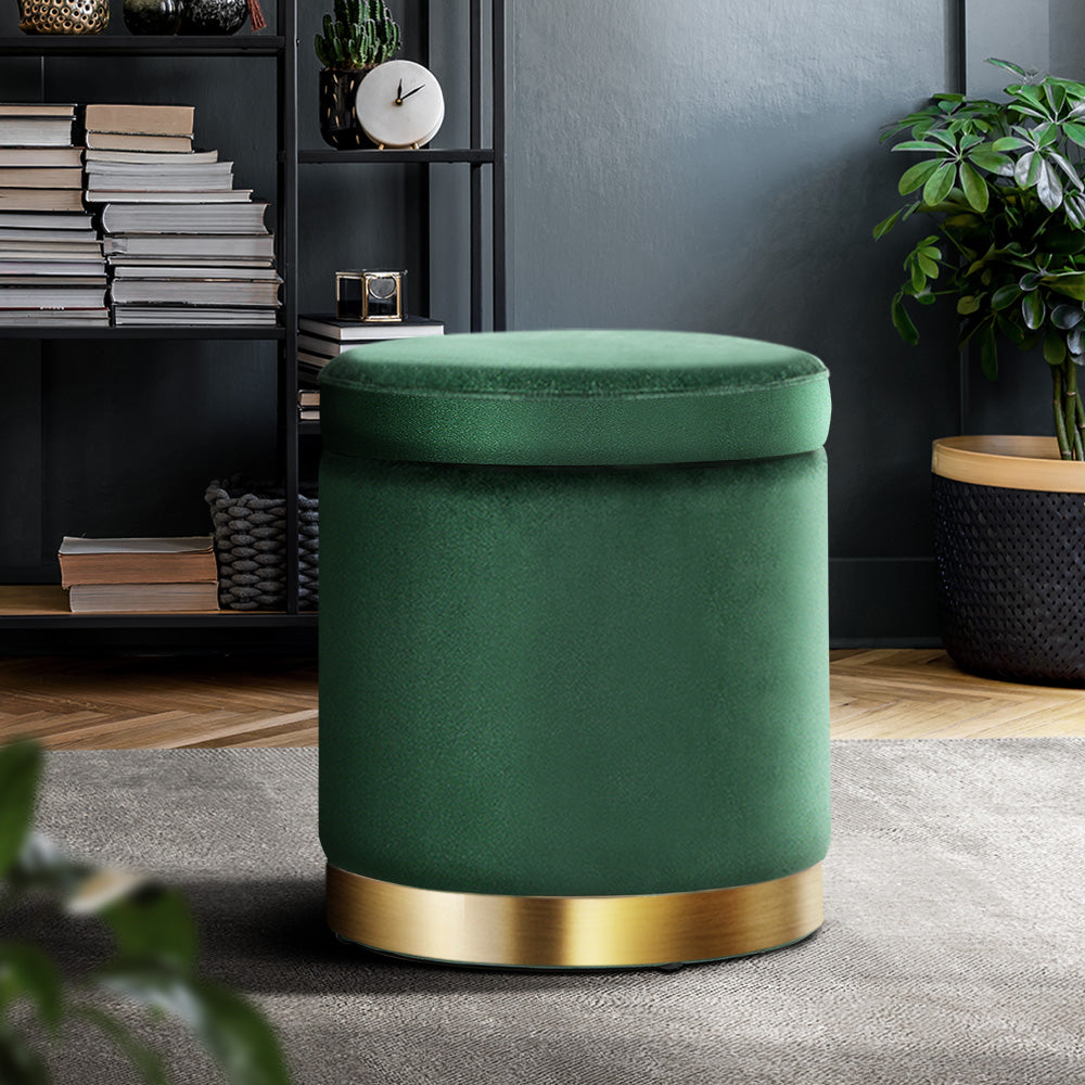 Artiss Ottoman Storage Foot Stool Round Velvet Green-7