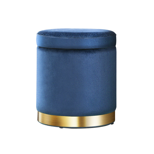 Artiss Ottoman Storage Foot Stool Round Velvet Navy-0