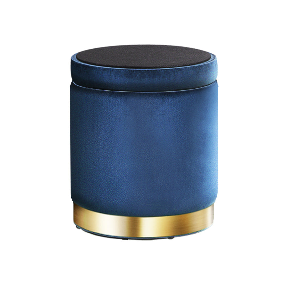 Artiss Ottoman Storage Foot Stool Round Velvet Navy-2