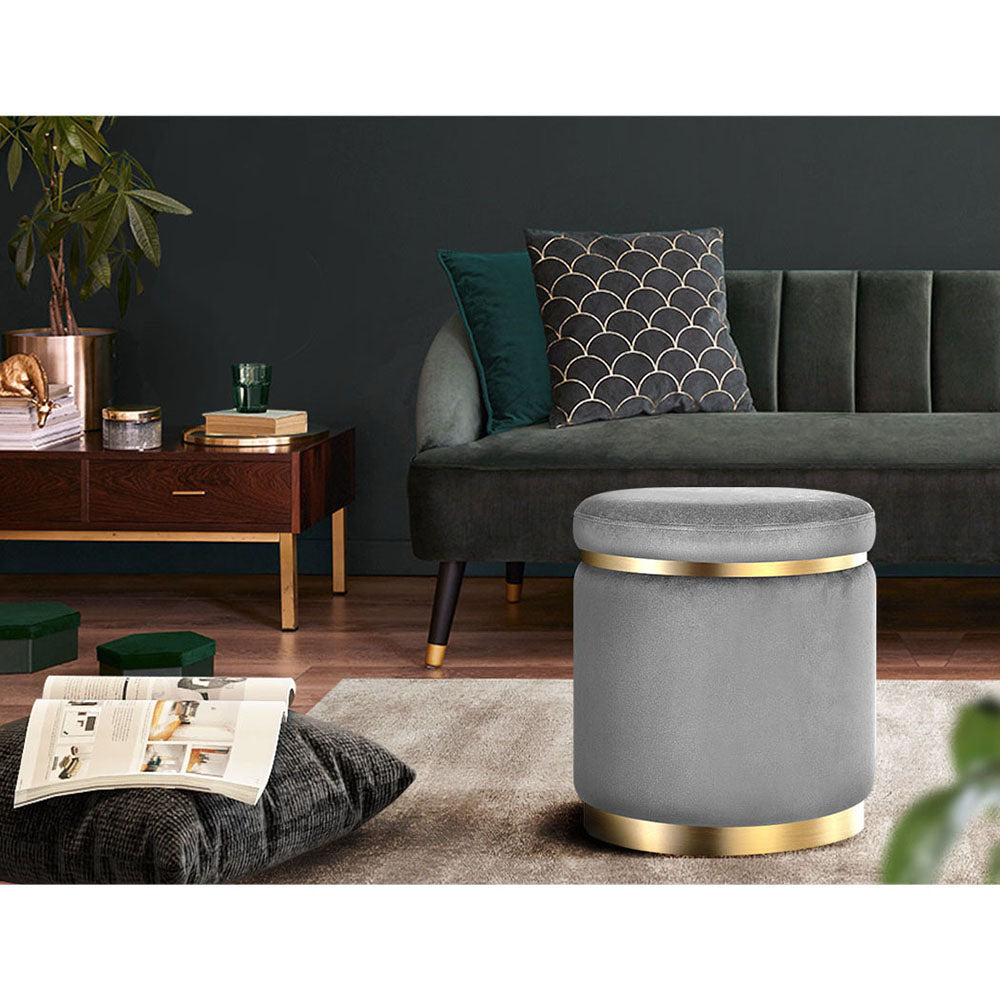 Artiss Ottoman Foot Stool Round Velvet Charcoal-6