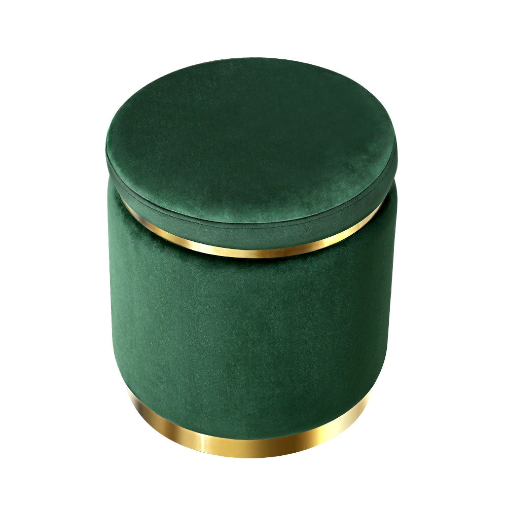 Artiss Ottoman Foot Stool Round Velvet Green-2