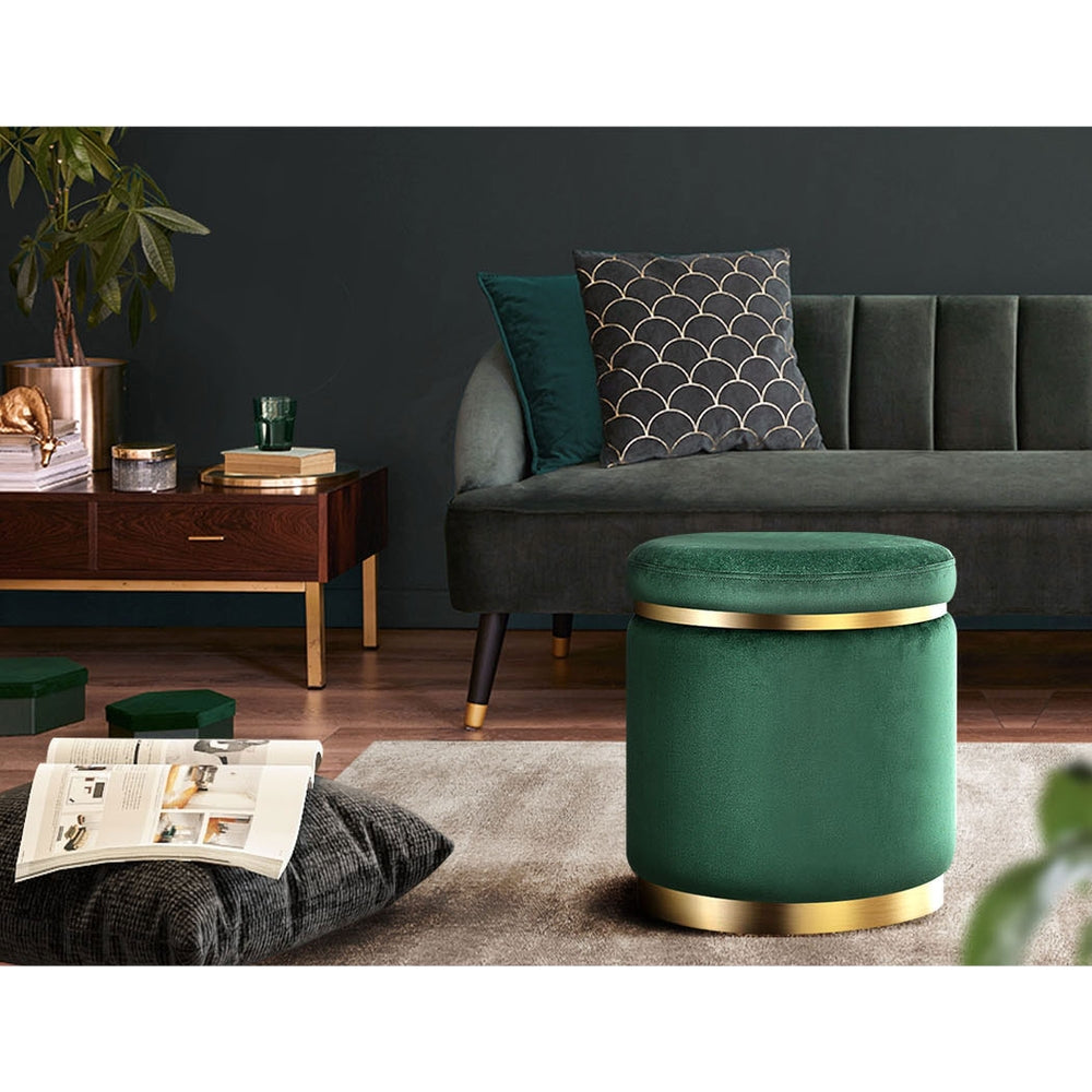 Artiss Ottoman Foot Stool Round Velvet Green-6