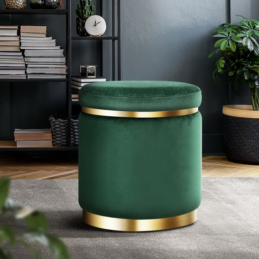 Artiss Ottoman Foot Stool Round Velvet Green-7