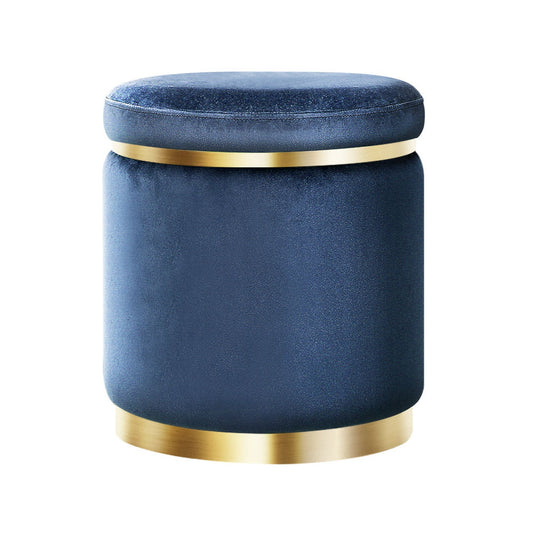 Artiss Ottoman Foot Stool Round Velvet Navy-0