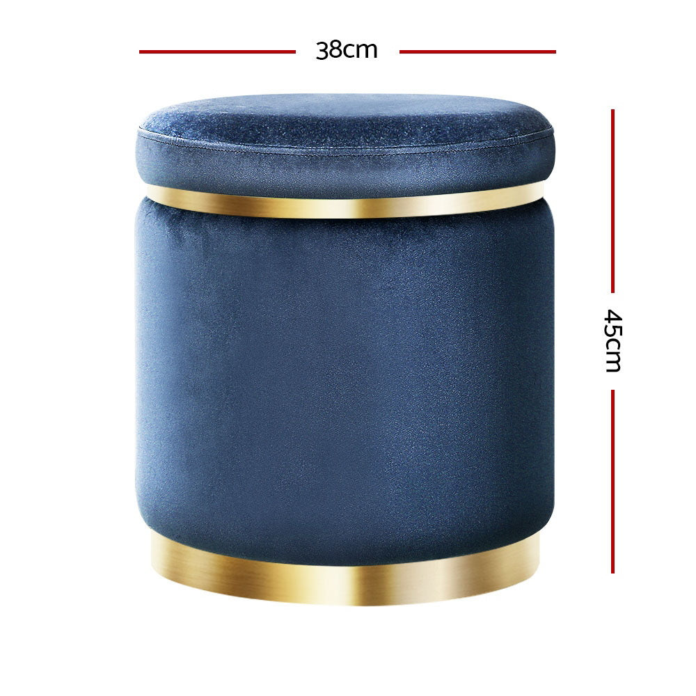 Artiss Ottoman Foot Stool Round Velvet Navy-1