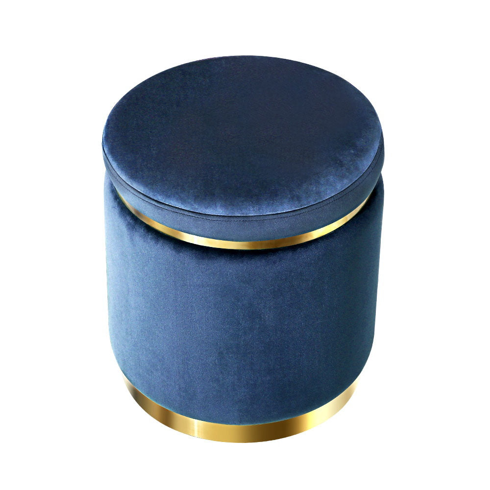 Artiss Ottoman Foot Stool Round Velvet Navy-2