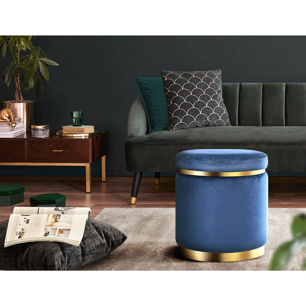 Artiss Ottoman Foot Stool Round Velvet Navy-6