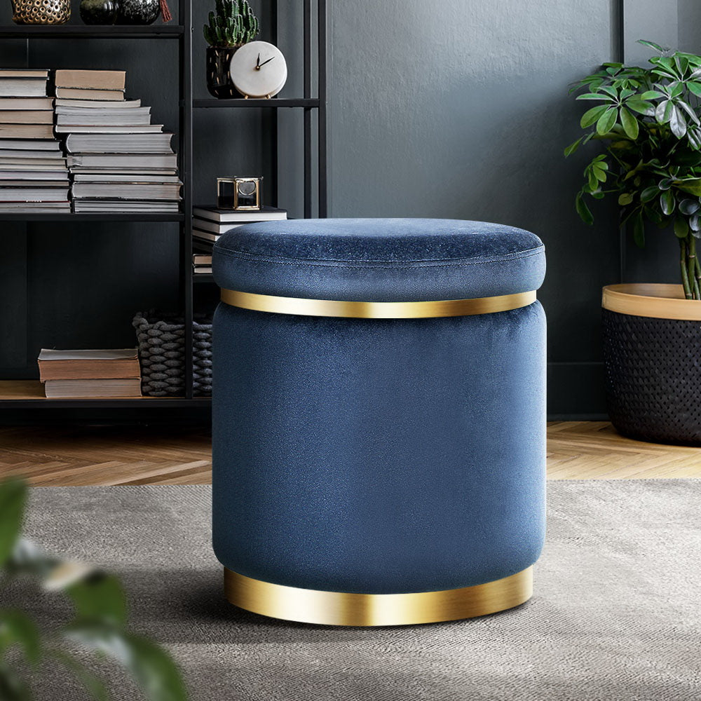 Artiss Ottoman Foot Stool Round Velvet Navy-7