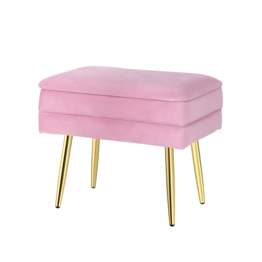 Artiss Ottoman Storage Foot Stool Velvet Pink-0