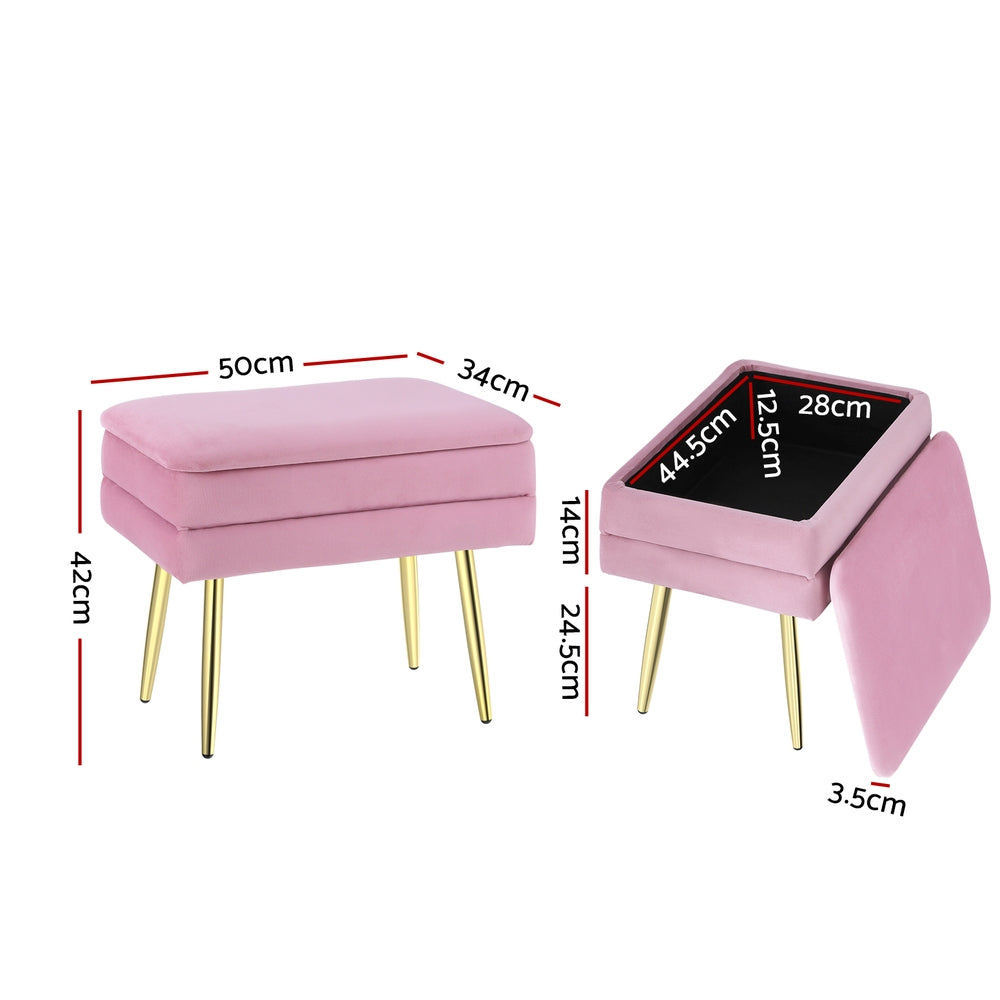 Artiss Ottoman Storage Foot Stool Velvet Pink-1