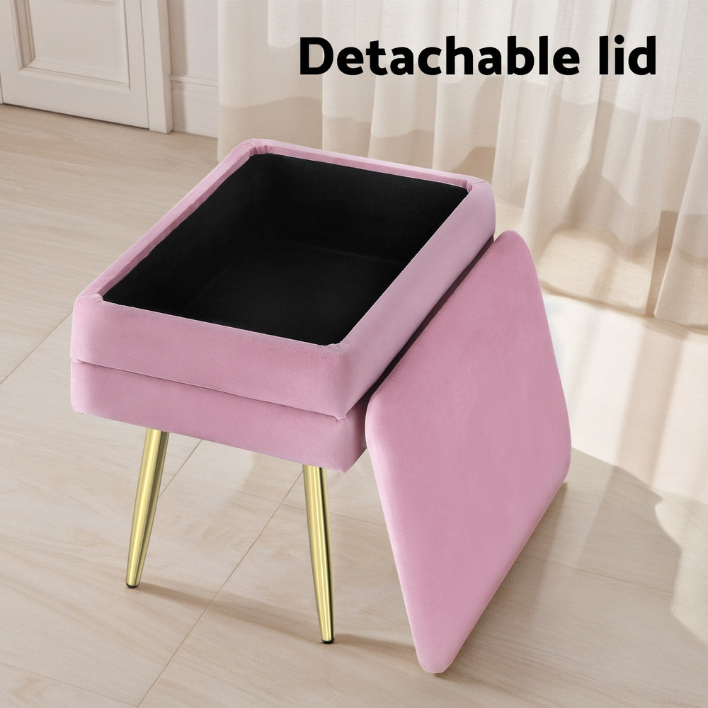 Artiss Ottoman Storage Foot Stool Velvet Pink-3