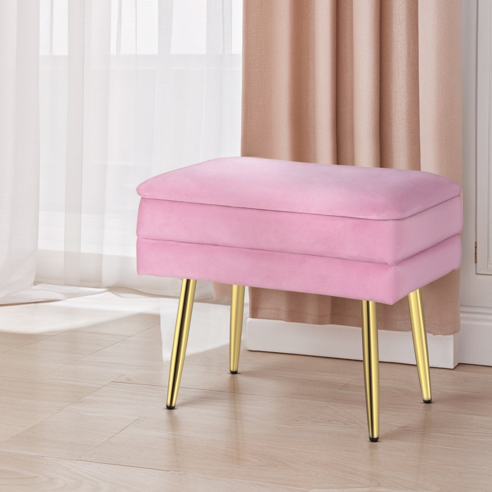 Artiss Ottoman Storage Foot Stool Velvet Pink-4