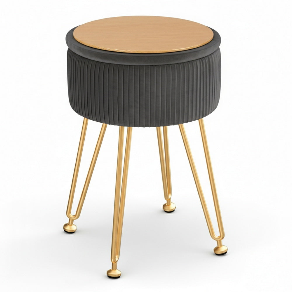 Artiss Ottoman Storage Foot Stool Vanity Velvet Round Grey-2