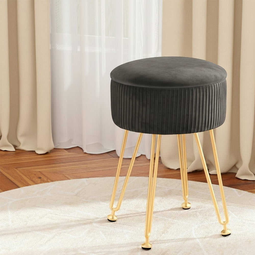 Artiss Ottoman Storage Foot Stool Vanity Velvet Round Grey-6