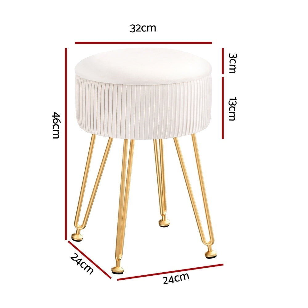 Artiss Ottoman Storage Foot Stool Vanity Velvet Round White-1