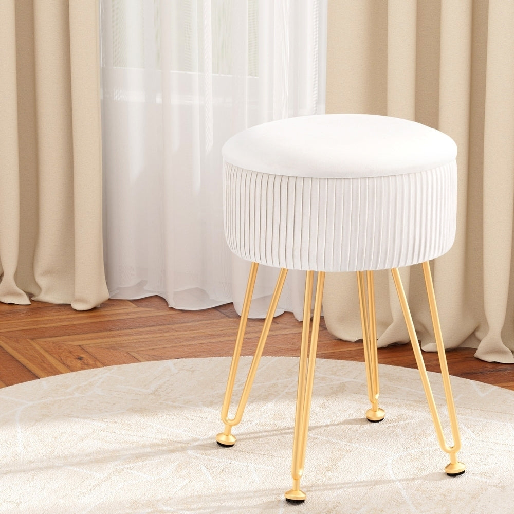 Artiss Ottoman Storage Foot Stool Vanity Velvet Round White-0