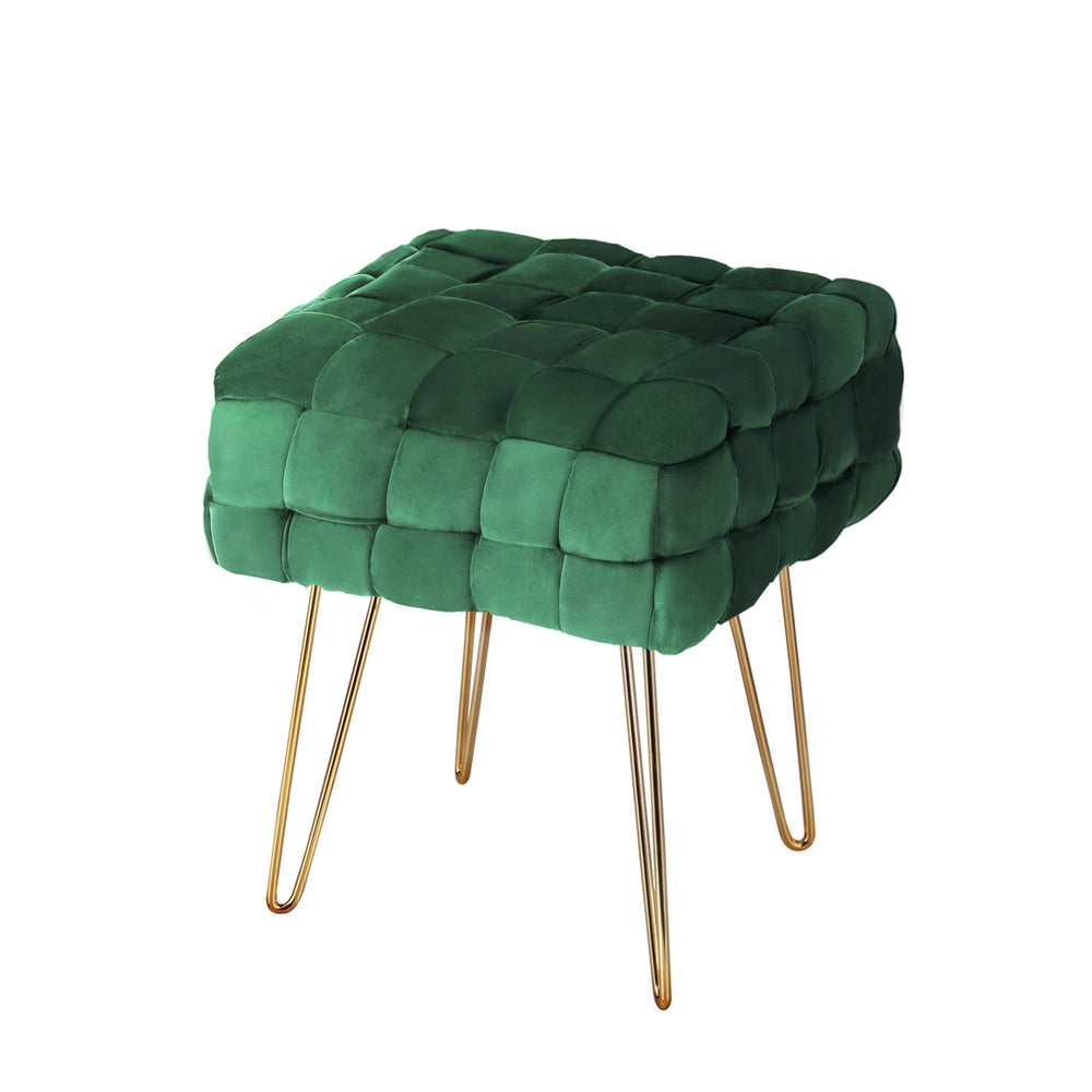 Artiss Ottoman Foot Stool Vanity Woven Velvet Green-0