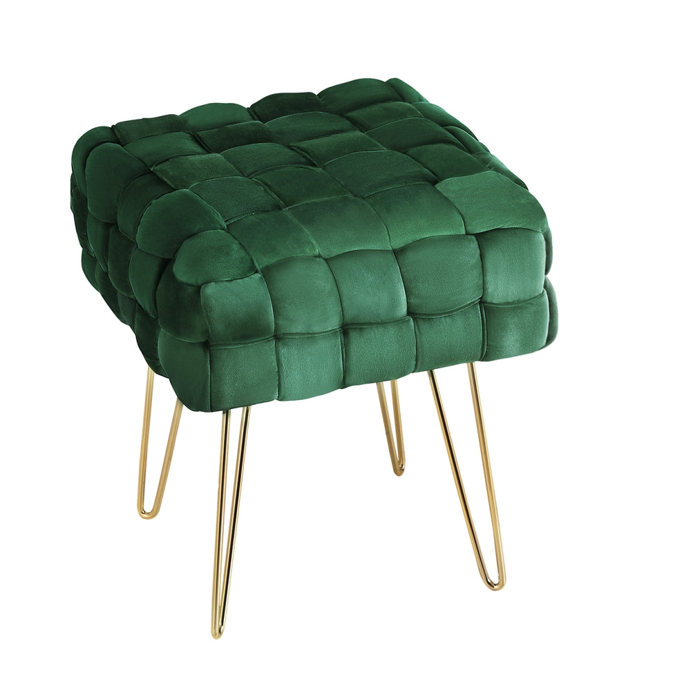 Artiss Ottoman Foot Stool Vanity Woven Velvet Green-2