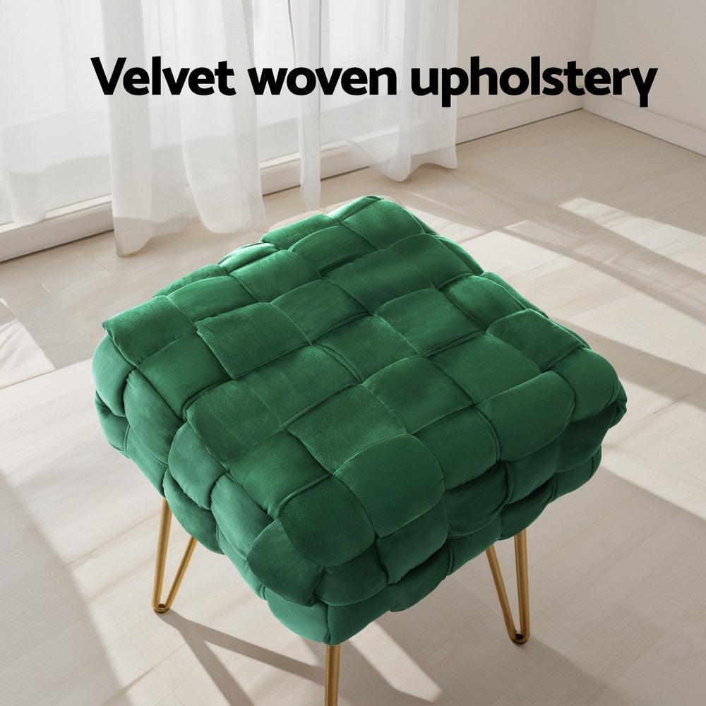 Artiss Ottoman Foot Stool Vanity Woven Velvet Green-3