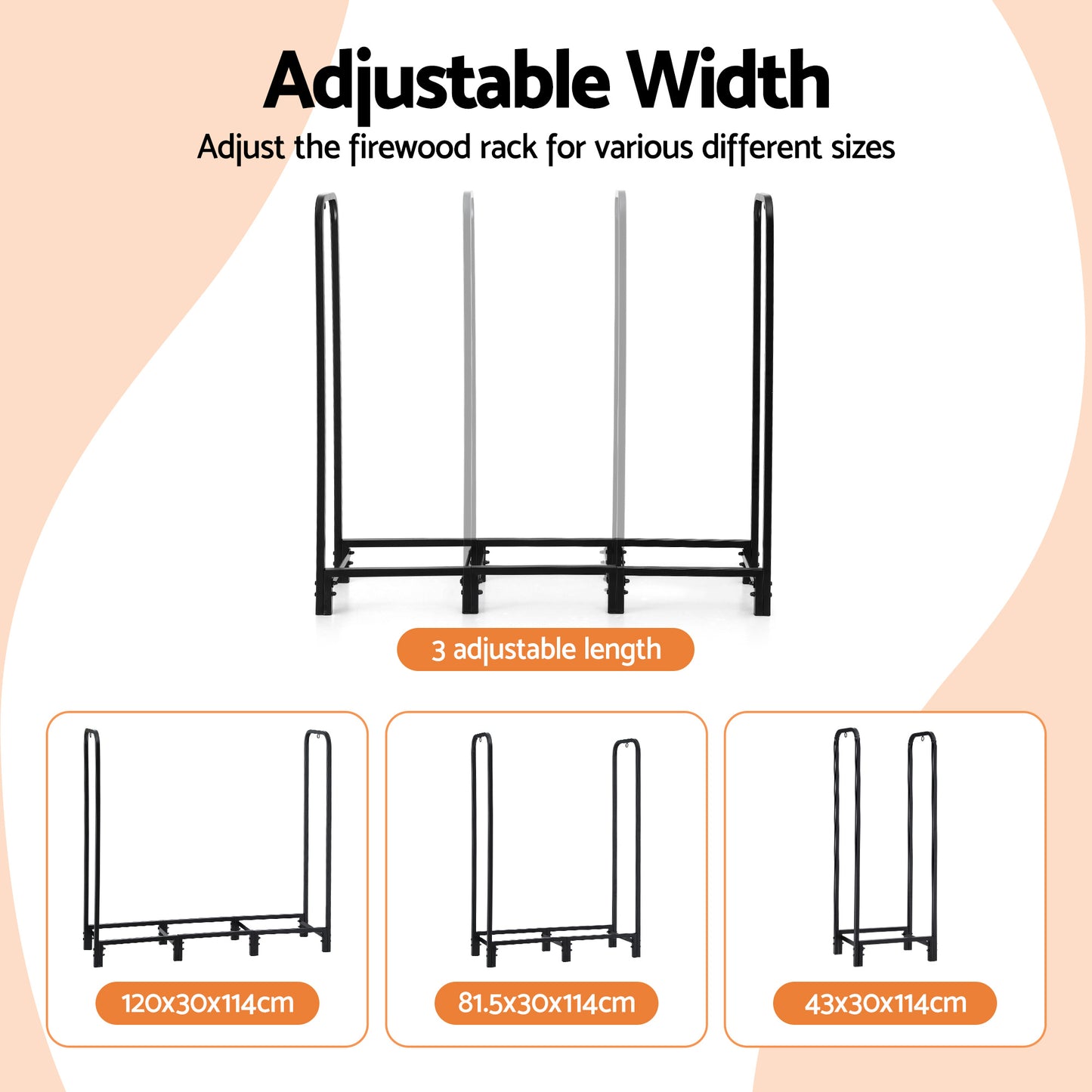 Gardeon Firewood Rack 120cm Wood Rack 3 Sizes Firewood Storage with Tools Black-4